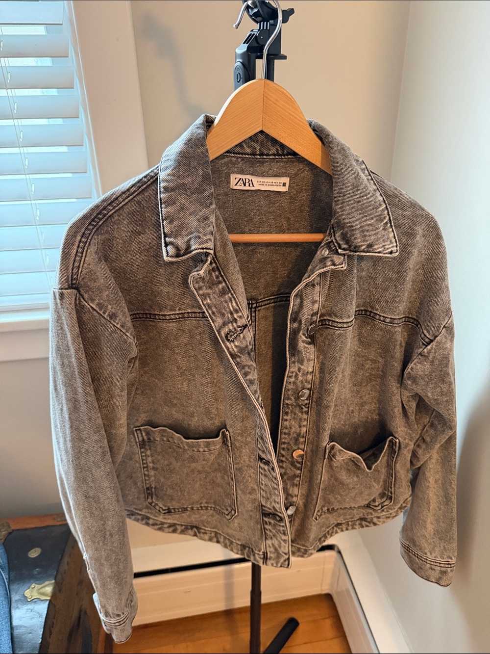 ZARA Grey Washed Denim Jean Jacket